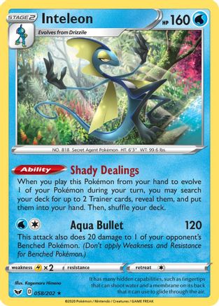 Inteleon (058) 58/202 - SWSH01 Sword & Shield Base Set Reverse Holofoil