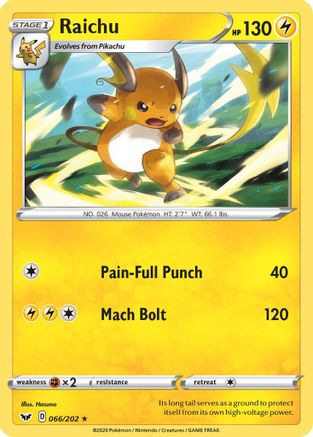 Raichu 66/202 - SWSH01 Sword & Shield Base Set Reverse Holofoil