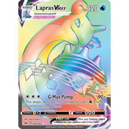 Lapras VMAX (Secret) 203/202 - SWSH01 Sword & Shield Base Set Holofoil