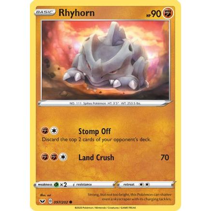 Rhyhorn (097) 97/202 - SWSH01 Sword & Shield Base Set Reverse Holofoil
