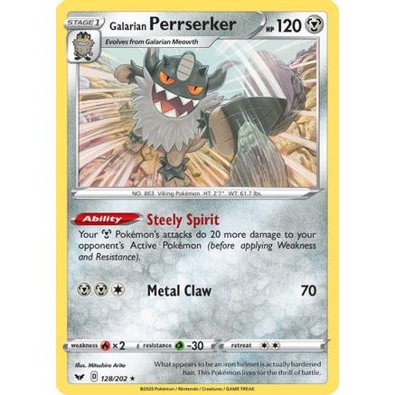 Galarian Perrserker 128/202 - SWSH01 Sword & Shield Base Set Reverse Holofoil