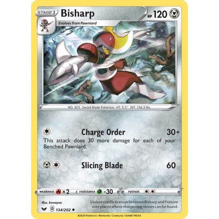 Bisharp 134/202 - SWSH01 Sword & Shield Base Set Reverse Holofoil