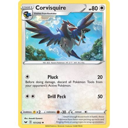 Corvisquire 151/202 - SWSH01 Sword & Shield Base Set Reverse Holofoil