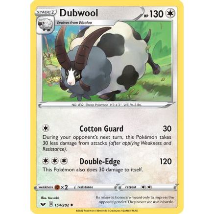 Dubwool 154/202 - SWSH01 Sword & Shield Base Set Reverse Holofoil