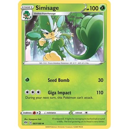 Simisage 7/189 - SWSH03 Darkness Ablaze Reverse Holofoil