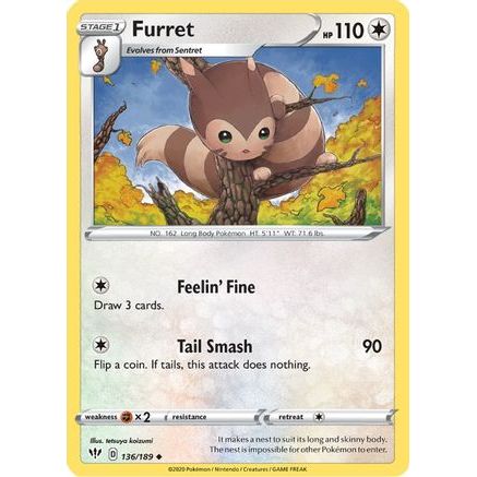 Furret 136/189 - SWSH03 Darkness Ablaze Reverse Holofoil