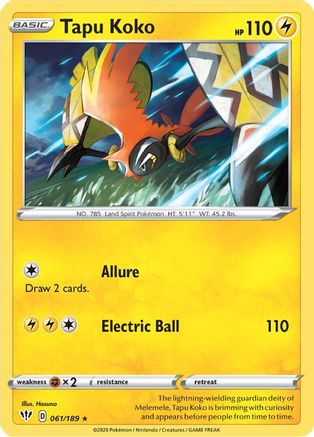 Tapu Koko 61/189 - SWSH03 Darkness Ablaze Reverse Holofoil