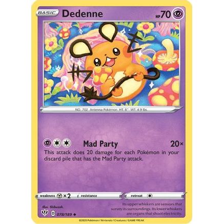 Dedenne 78/189 - SWSH03 Darkness Ablaze Reverse Holofoil