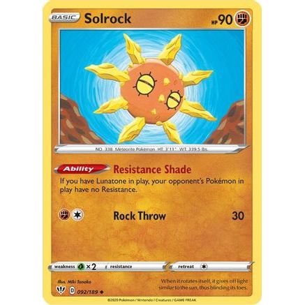 Solrock 92/189 - SWSH03 Darkness Ablaze Reverse Holofoil