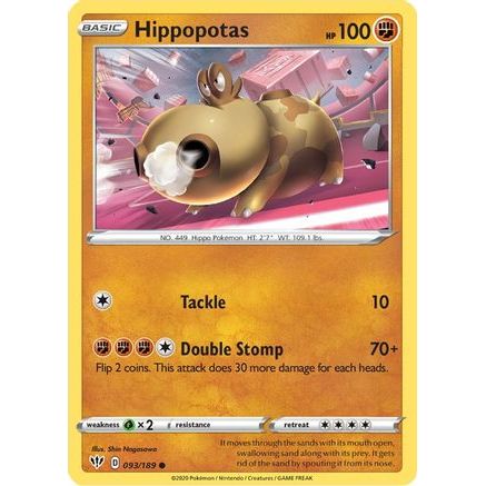 Hippopotas 93/189 - SWSH03 Darkness Ablaze Reverse Holofoil