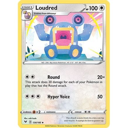 Loudred 136/185 - SWSH04 Vivid Voltage Reverse Holofoil