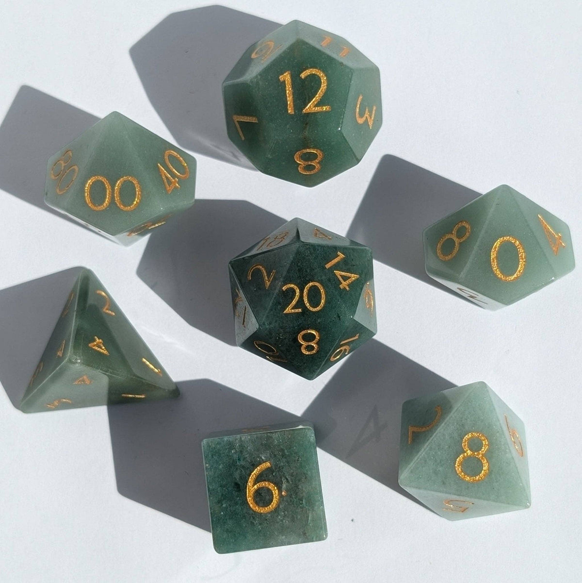 Green Aventurine - 7 Piece Polyhedral Gemstone Dice Set