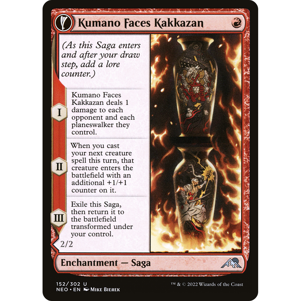 Kumano Faces Kakkazan // Etching of Kumano (NEO-152) - Kamigawa: Neon Dynasty: (fandfc, enchantment)