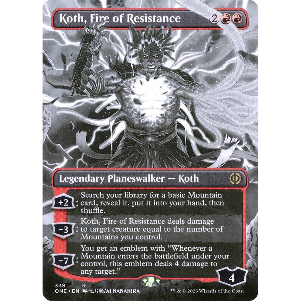 Koth, Fire of Resistance (ONE-338) - Phyrexia: All Will Be One: (Showcase) (Borderless) Foil