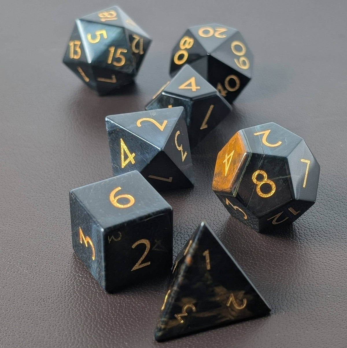 Blue Tiger Eye - 7 Piece Polyhedral Gemstone Dice Set