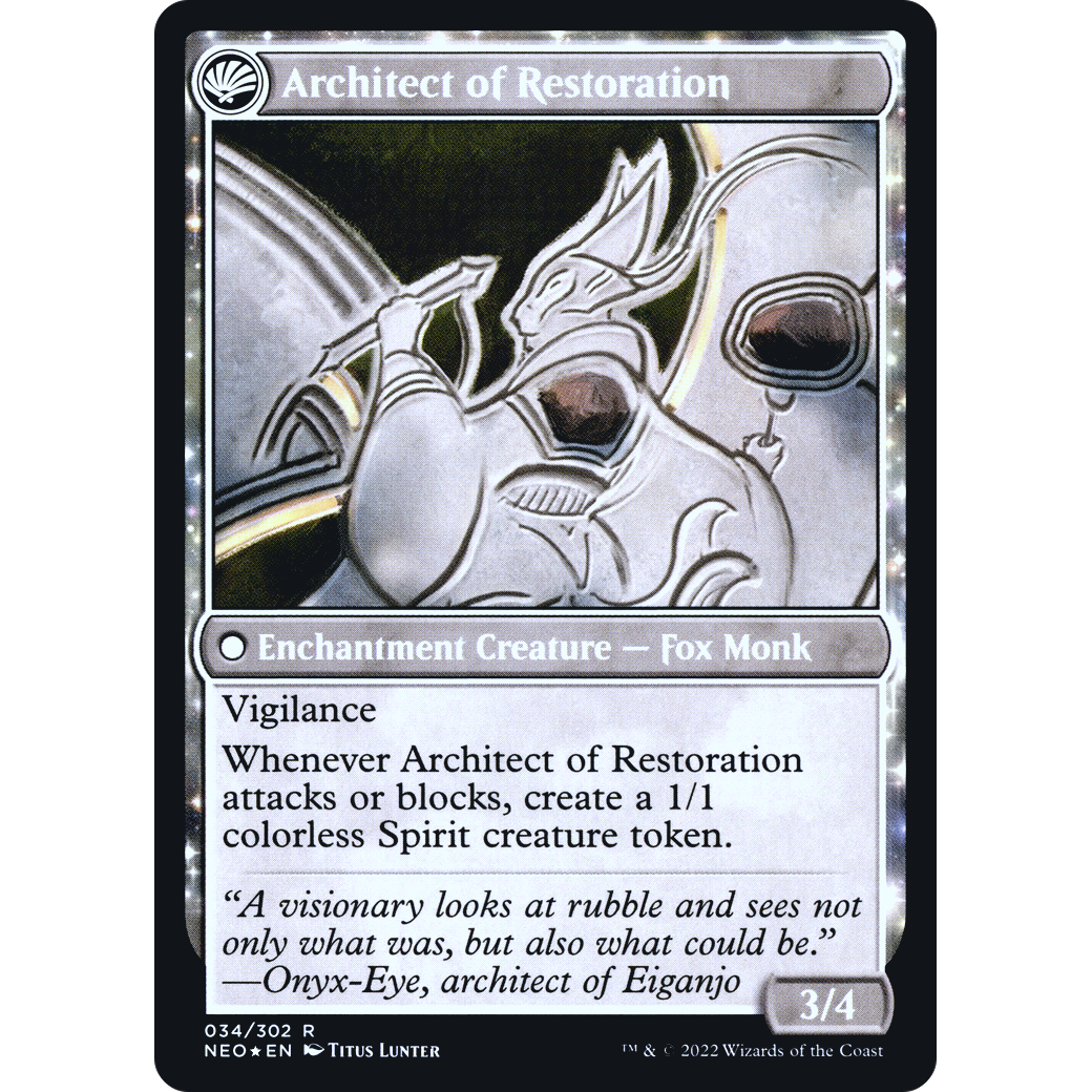 The Restoration of Eiganjo // Architect of Restoration (PRE-34S) - Kamigawa: Neon Dynasty Promos: (fandfc, enchantment) Foil