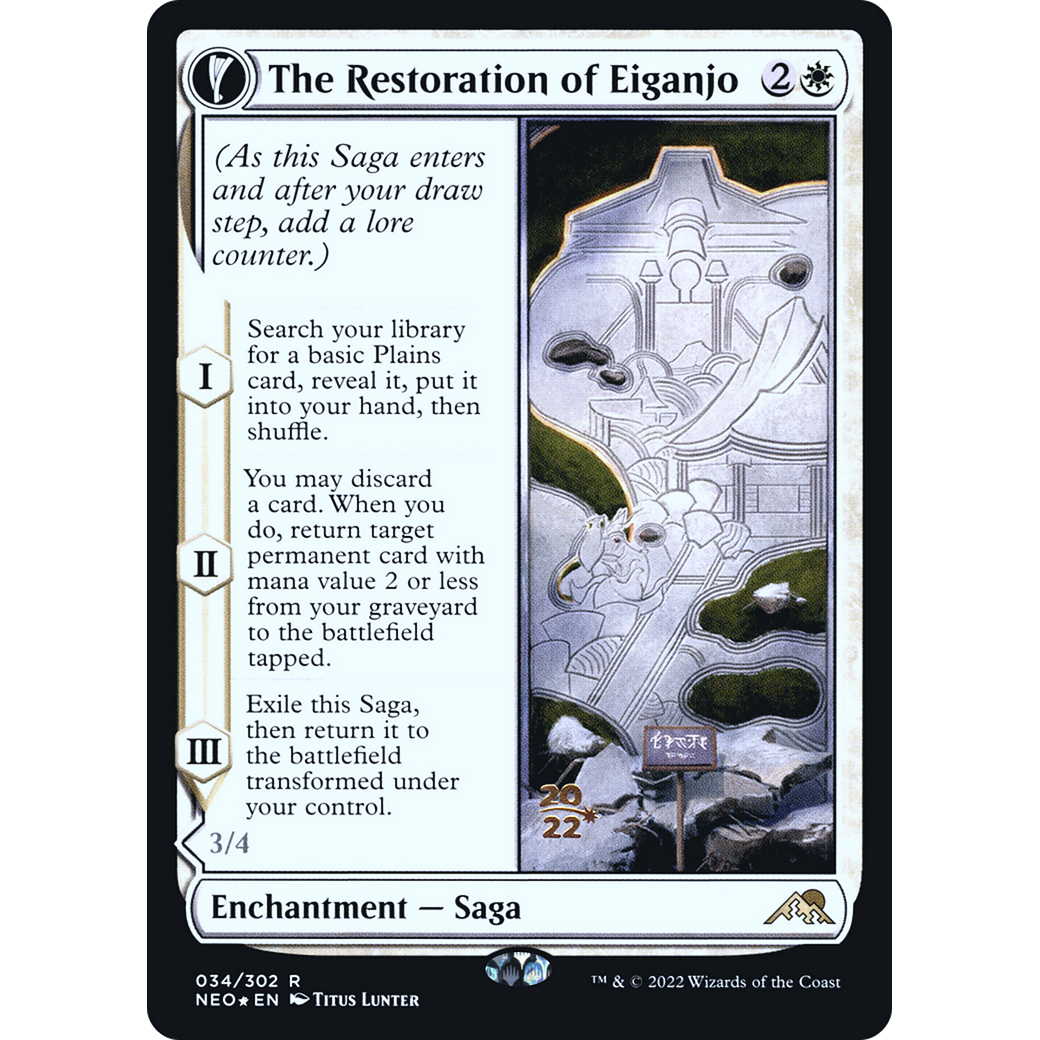 The Restoration of Eiganjo // Architect of Restoration (PRE-34S) - Kamigawa: Neon Dynasty Promos: (fandfc, enchantment) Foil