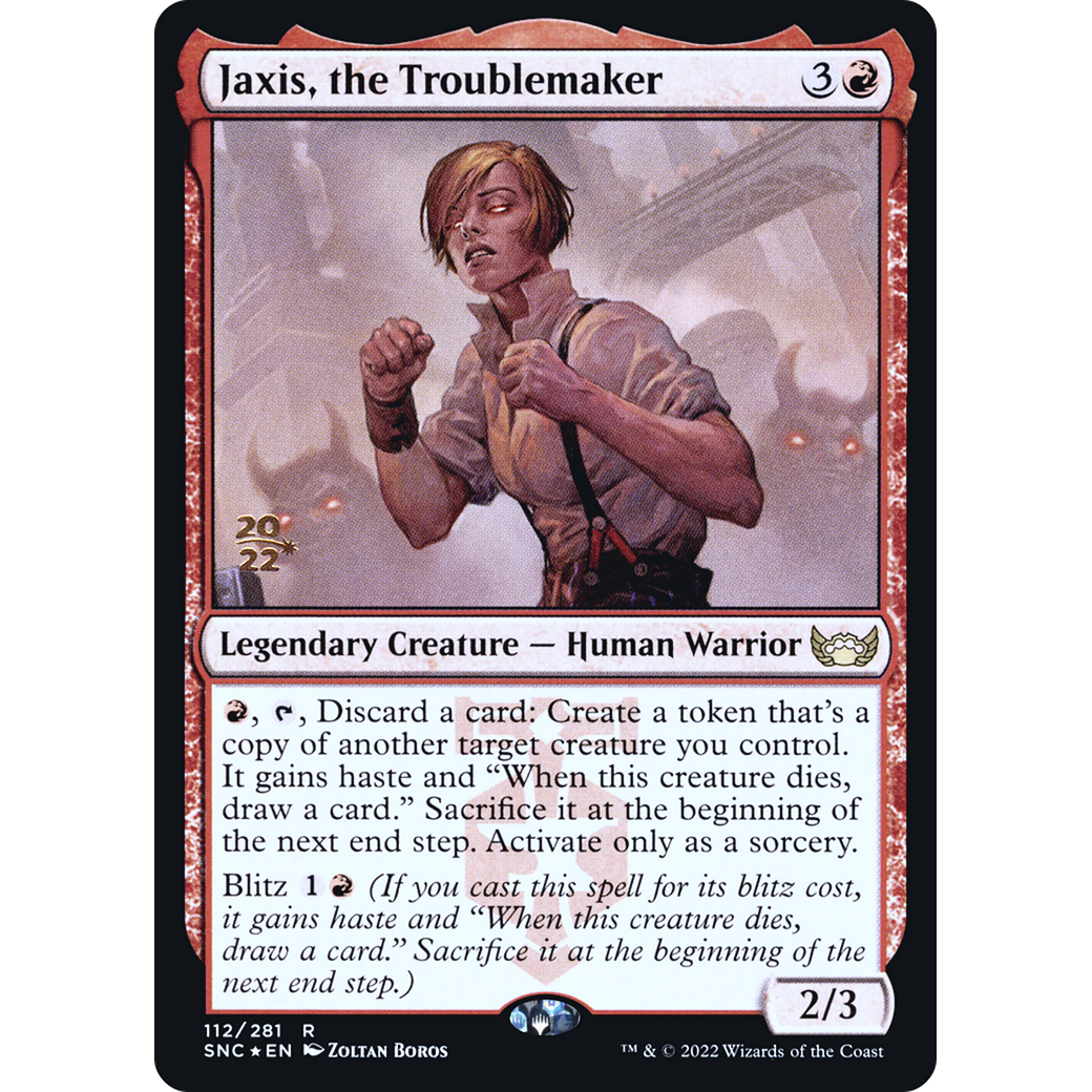 Jaxis, the Troublemaker (PRE-112) - Streets of New Capenna Promos Foil