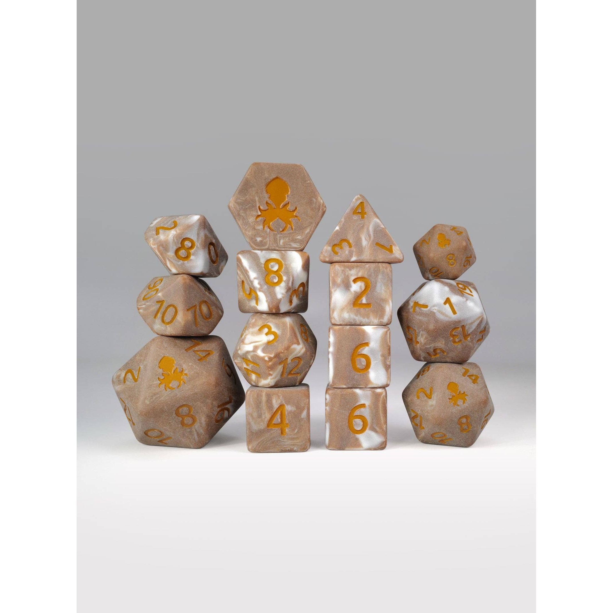 Mocha Latte 14pc Matte Dice Set Inked in Caramel