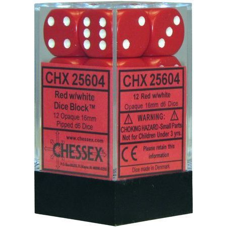 Chessex Opaque Red/White Six-Sided 16mm Dice