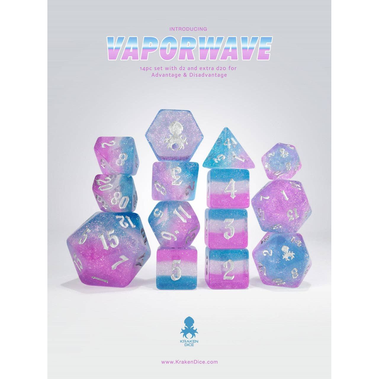 Vaporwave 14pc - Limited Run - Silver Ink Dice Set