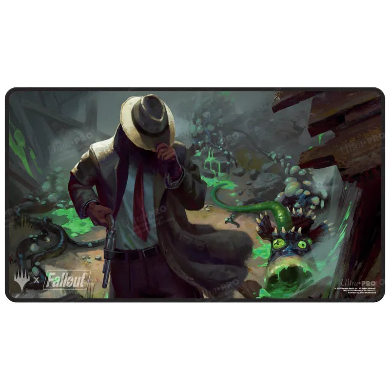 Magic The Gathering: Universes Beyond: Fallout: Black Stitched Playmat - Mysterious Stranger (Pre-Order Expected Release 03/31/2024)