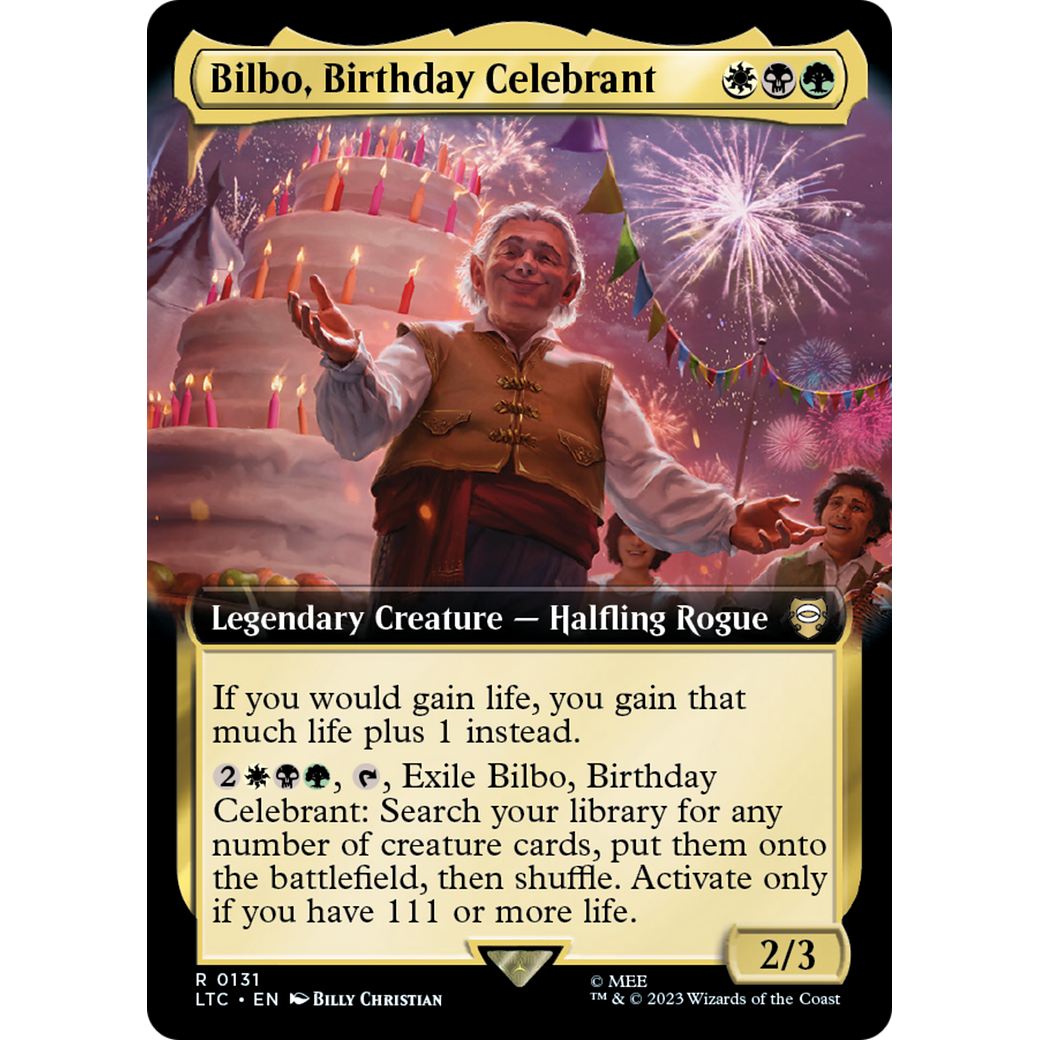 Bilbo, Birthday Celebrant (Extended Art) (LTC-131) - Tales of Middle-earth Commander: (Extended Art) Foil