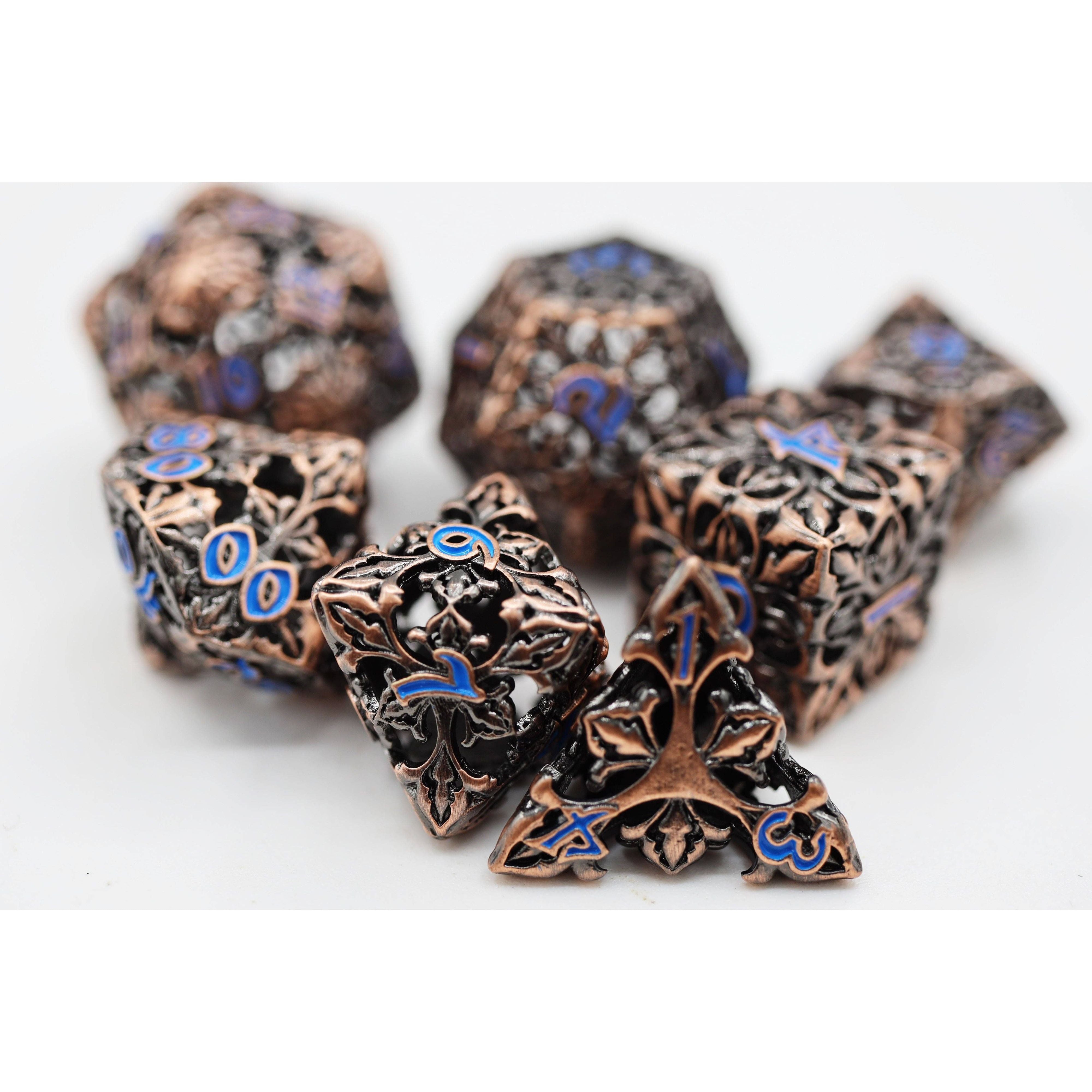 Fleur de Lis: Copper Azul - Hollow Metal RPG Dice Set