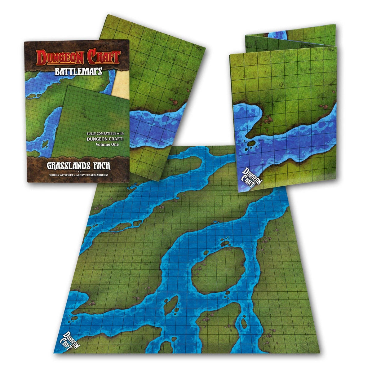 Dungeon Craft Battlemap: Grasslands and River - Double-Sided Dry/Wet Erase RPG Map
