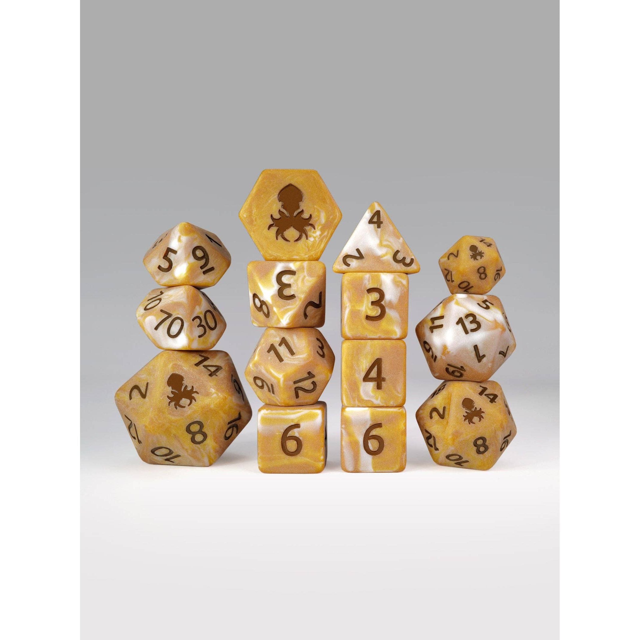 Caramel Latte 14pc Matte Dice Set Inked in Brown