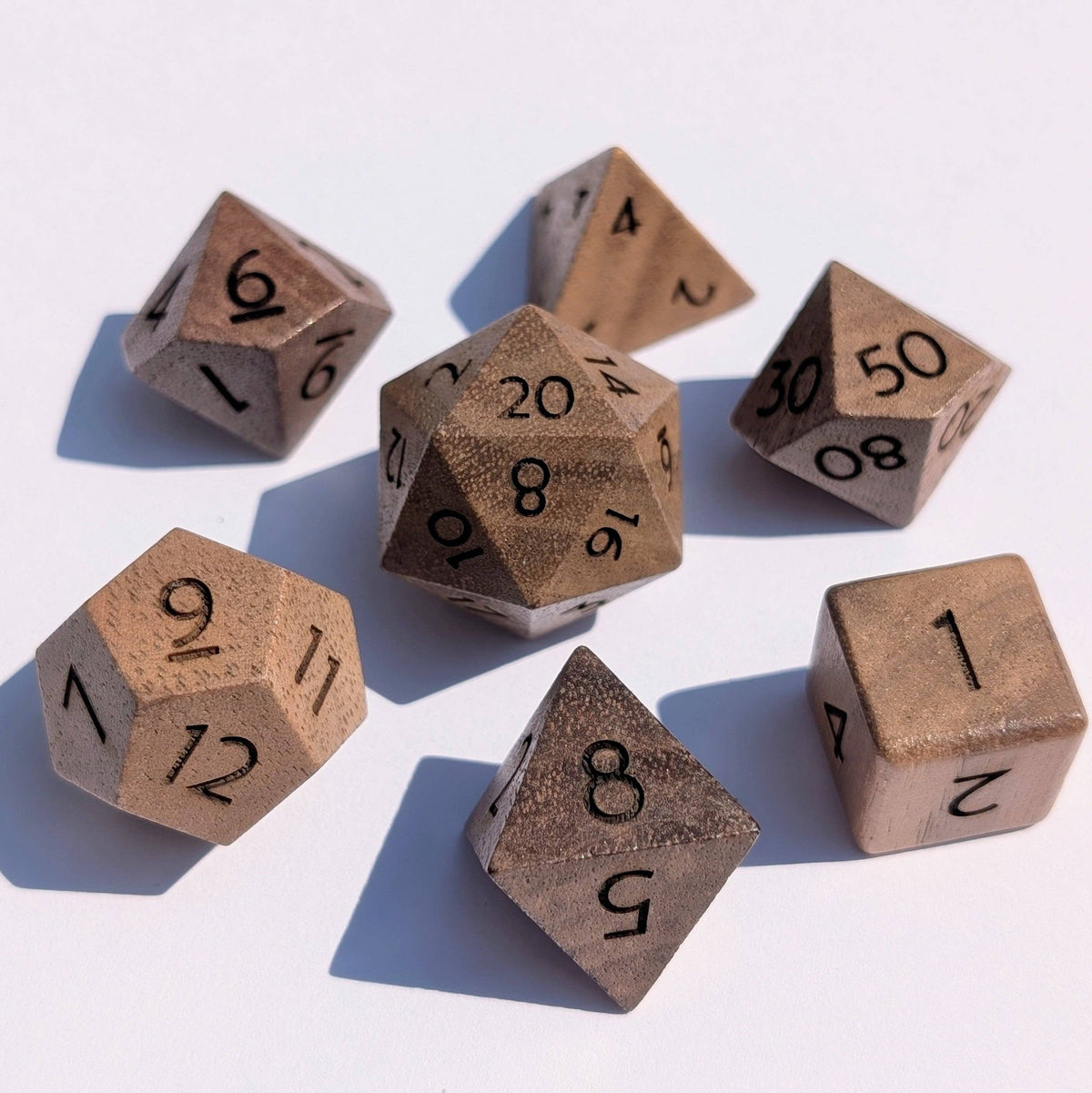 Walnut - 7 Piece Polyhedral Wooden Dice Set