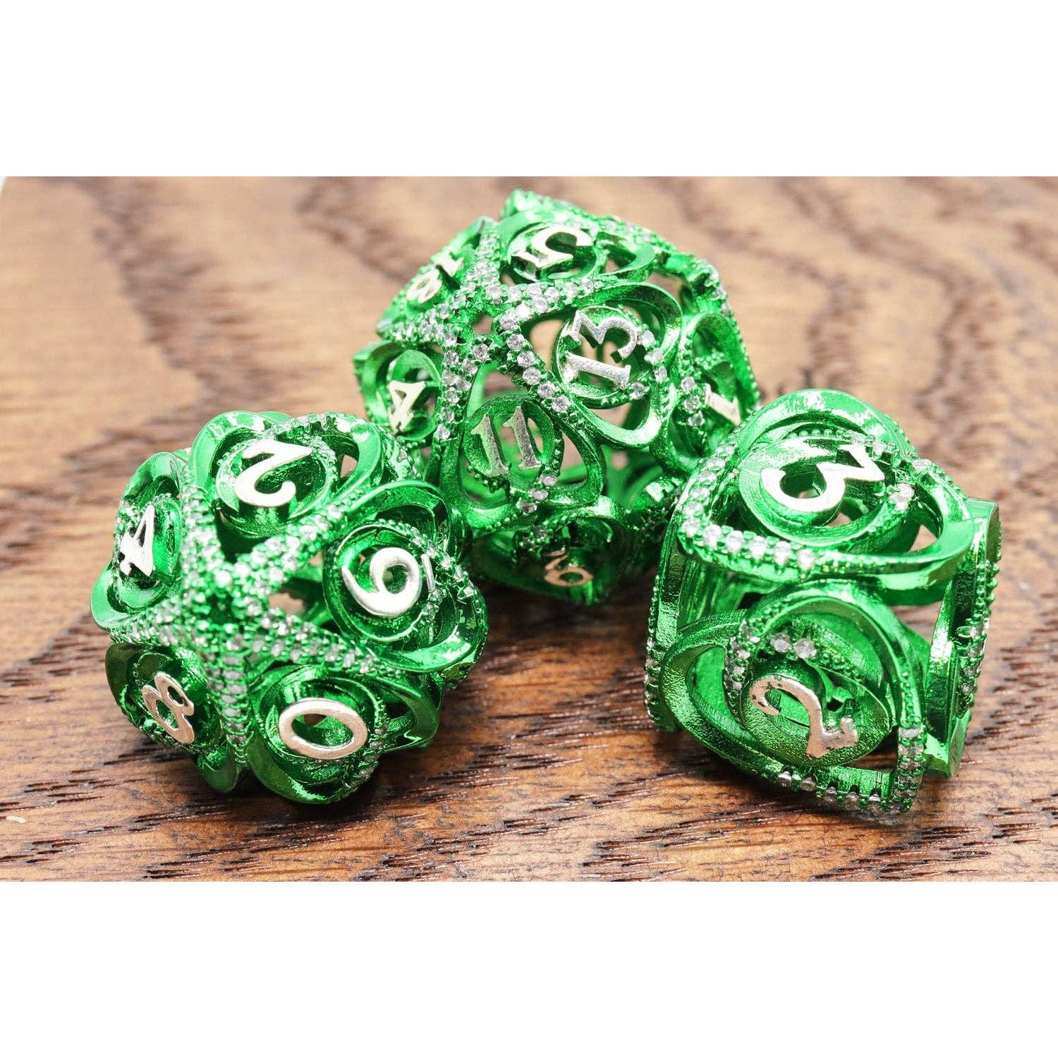 Hollow Hearts: Jeweled Green - Metal RPG Dice Set