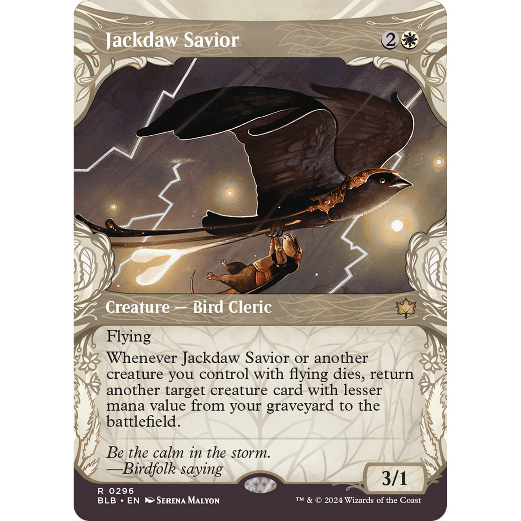 Jackdaw Savior (BLB-296) - Bloomburrow: (Showcase) (Borderless) Foil