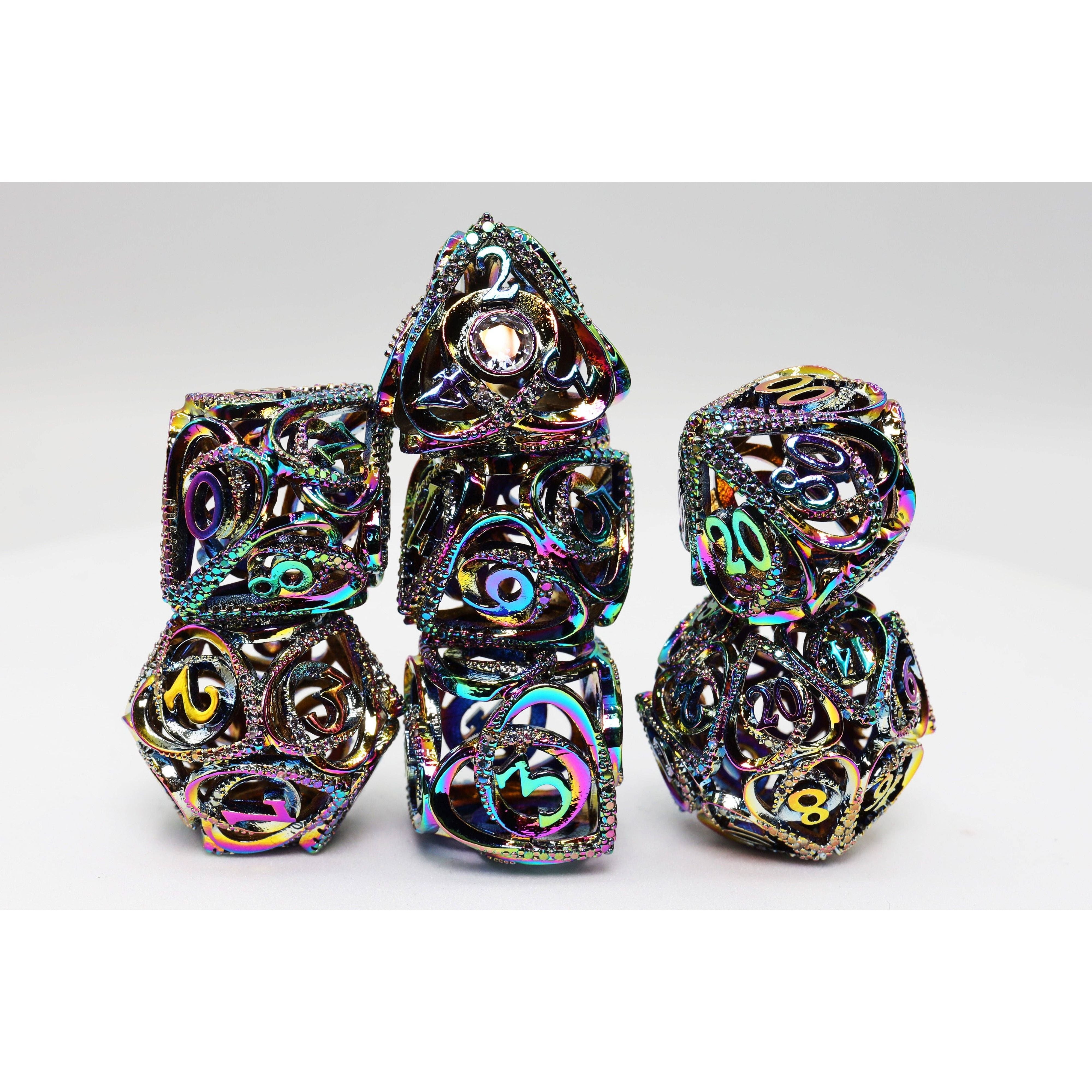 Hollow Hearts: Jeweled Burnt Opal -  Metal RPG Dice Set