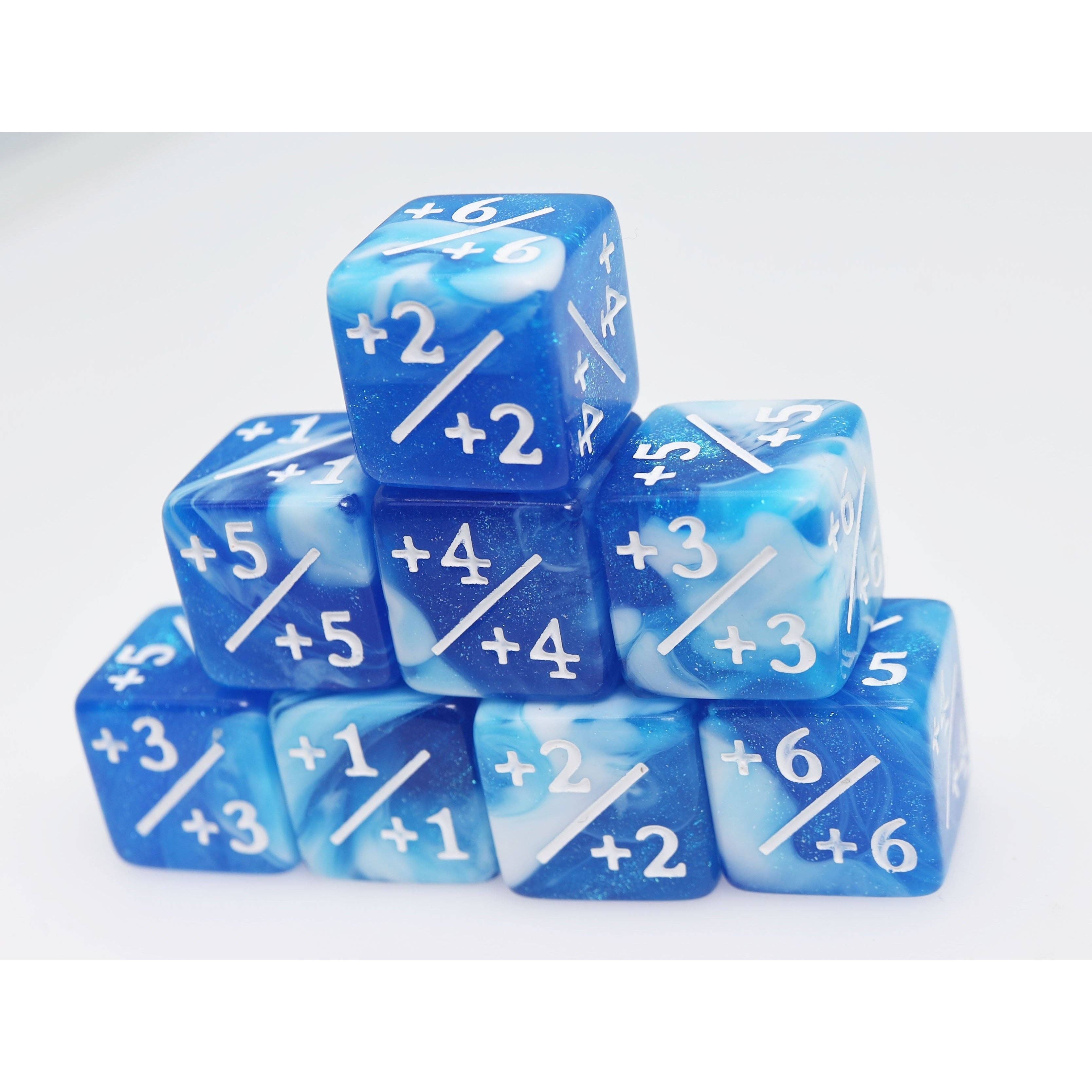 +1/+1 White & Blue Glitter Counters for Magic - Set of 8