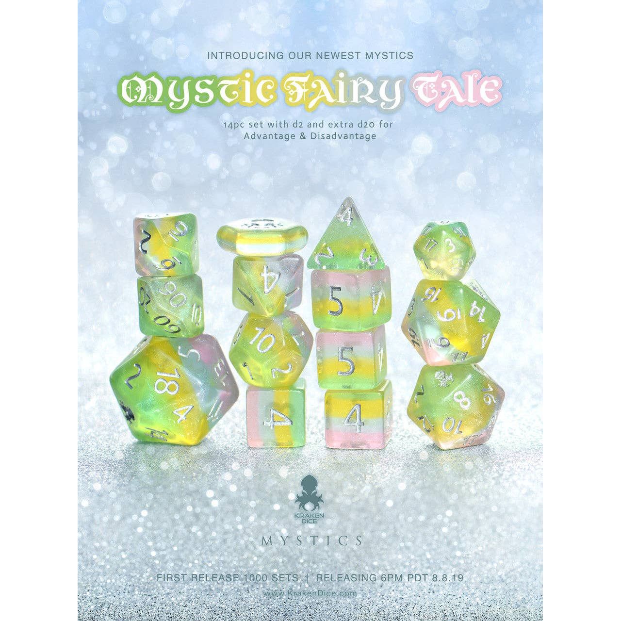 Mystic Fairy Tale 14pc Dice Set Inked in Silver