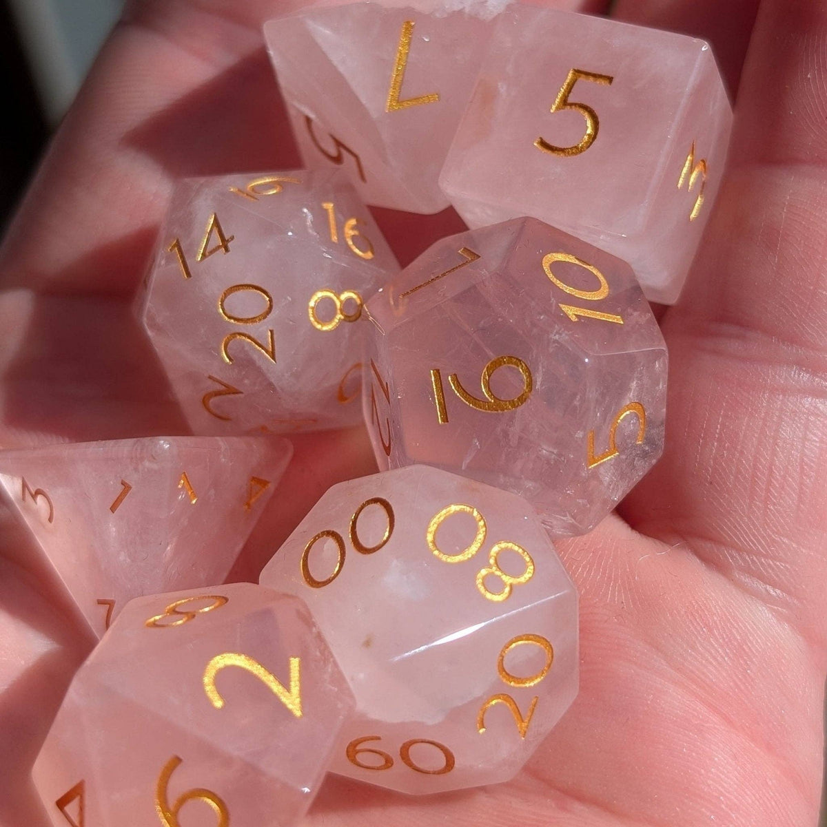 Rose Quartz - 7 Piece Polyhedral Gemstone Dice Set