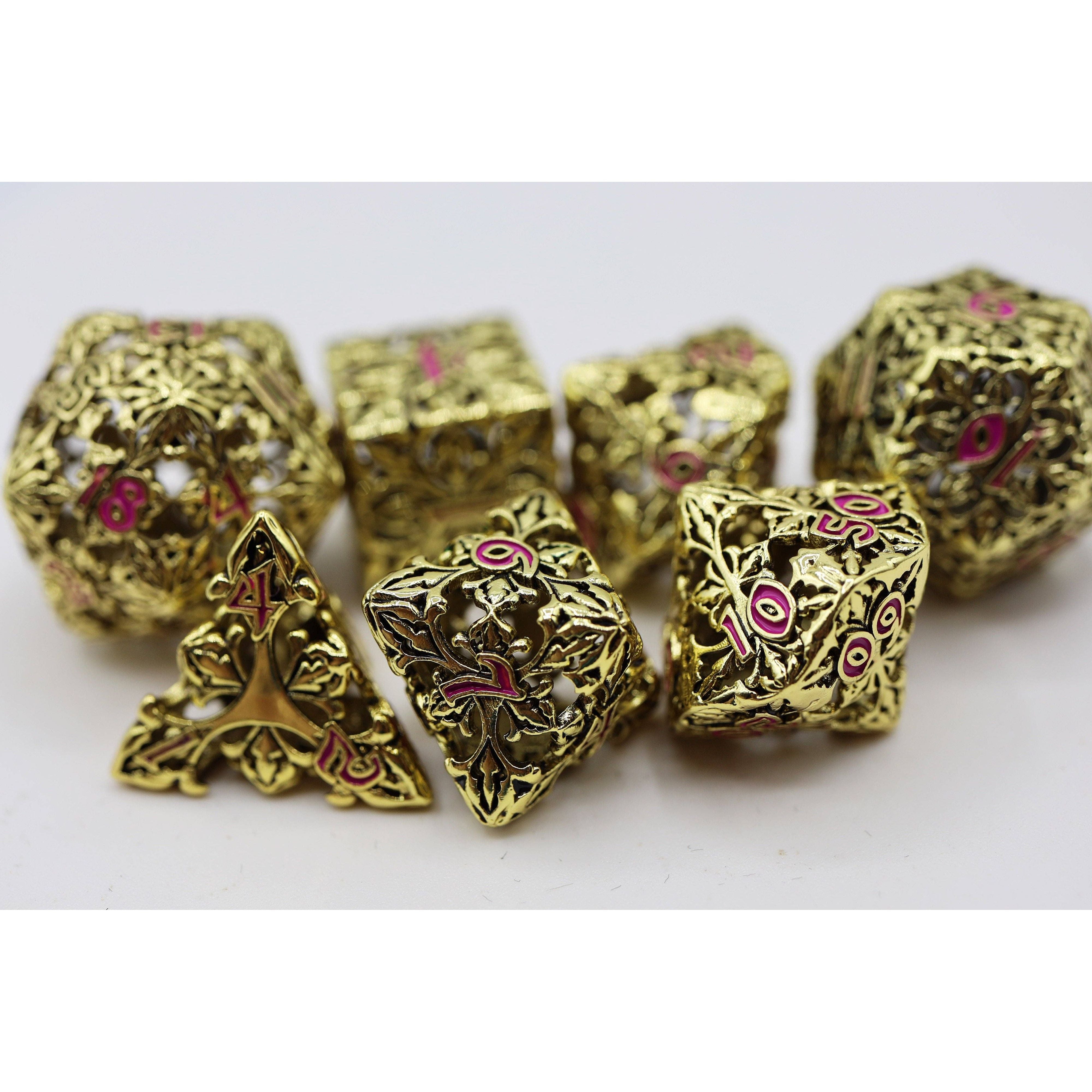 Fleur de Lis: Gilded Magenta - Hollow Metal RPG Dice Set