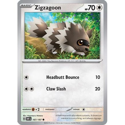 Zigzagoon 167 - SV03 Obsidian Flames Reverse Holofoil