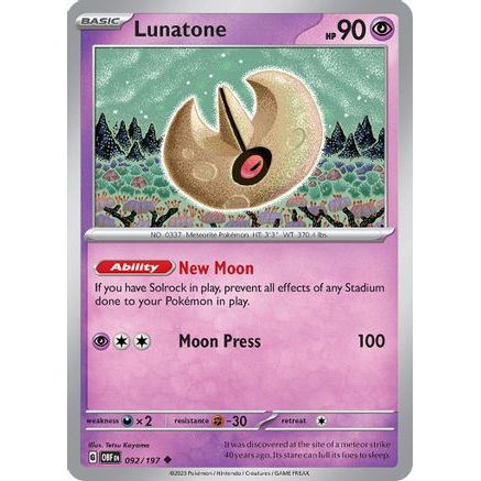 Lunatone 92 - SV03 Obsidian Flames Reverse Holofoil