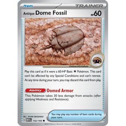 Antique Dome Fossil 152 - SV Scarlet & Violet 151 Reverse Holofoil