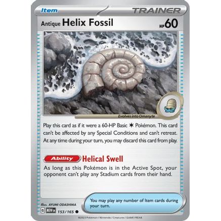 Antique Helix Fossil 153 - SV Scarlet & Violet 151 Reverse Holofoil