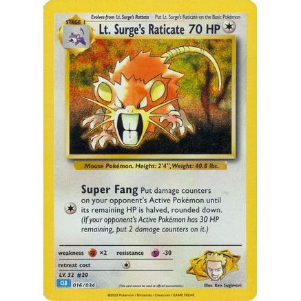 Lt. Surge's Raticate 16 - Trading Card Game Classic Holofoil