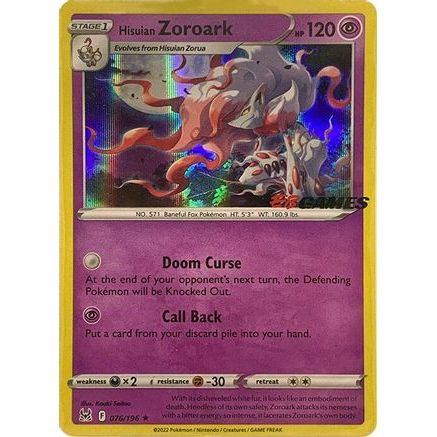 Hisuian Zoroark - 076/196 (EB Games Exclusive) 76 - Miscellaneous Cards & Products Holofoil