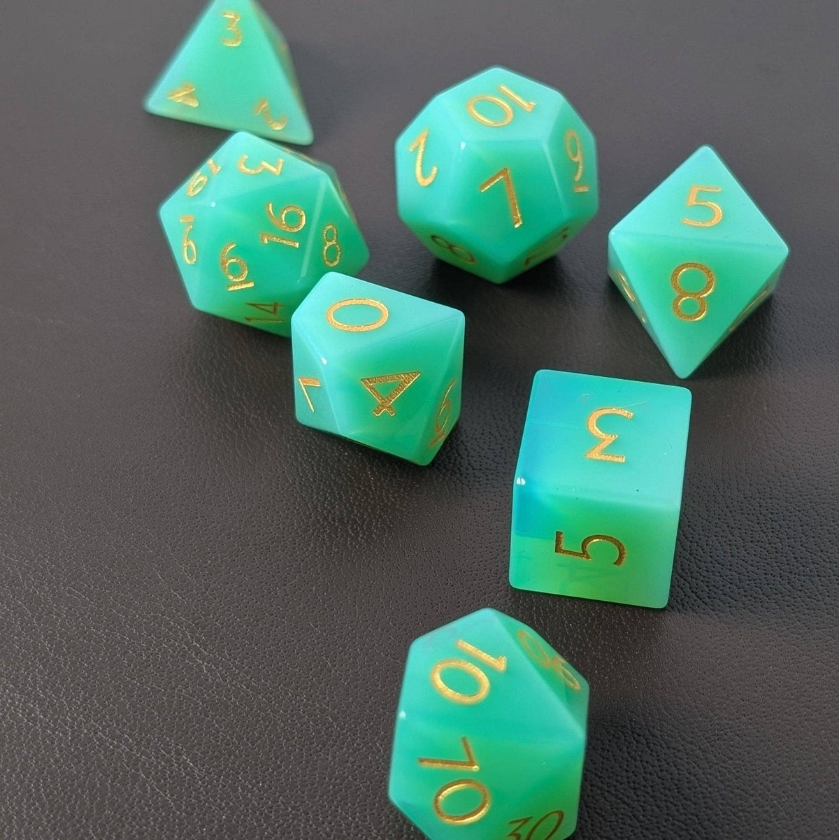 Green Opalite - 7 Piece Polyhedral Gemstone Dice Set