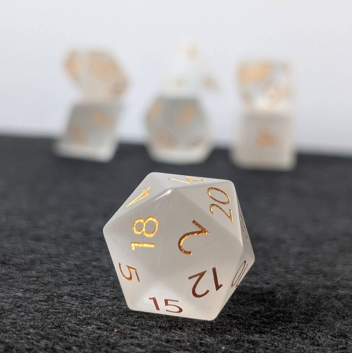 White Cat Eye - 7 Piece Polyhedral Gemstone Dice Set