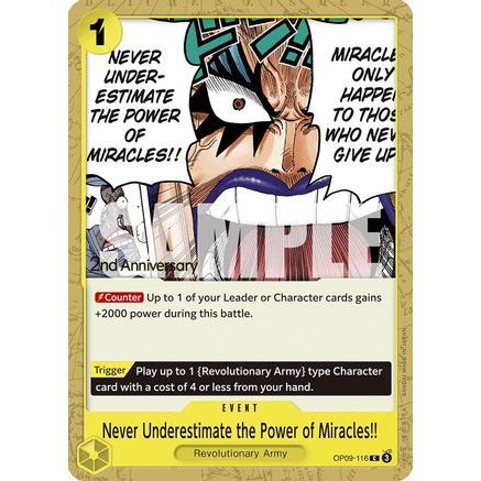 Never Underestimate the Power of Miracles!! (OP09-116) - Emperors in the New World: 2nd Anniversary Tournament Cards