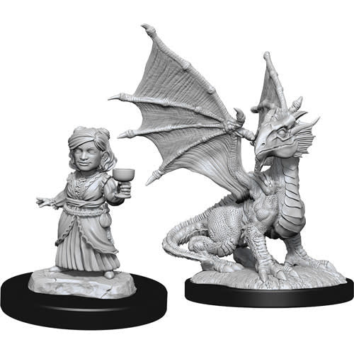 W13 Silver Dragon Wyrmling & Female Halfling Miniatures