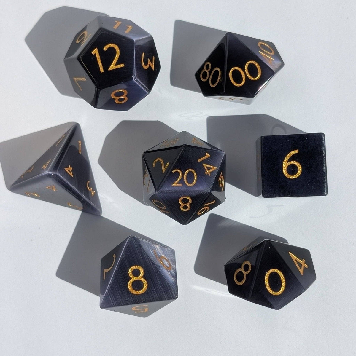 Purple Cat's Eye - 7 Piece Polyhedral Gemstone Dice Set