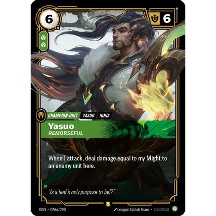 Yasuo - Remorseful (Alternate Art) (076a/298) - Origins Foil